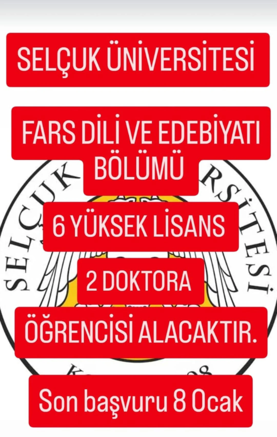 Fars Dili ve Edebiyatı Bölümü 6 Yüksek Lisans 2 Doktora Öğrencisi alıyor